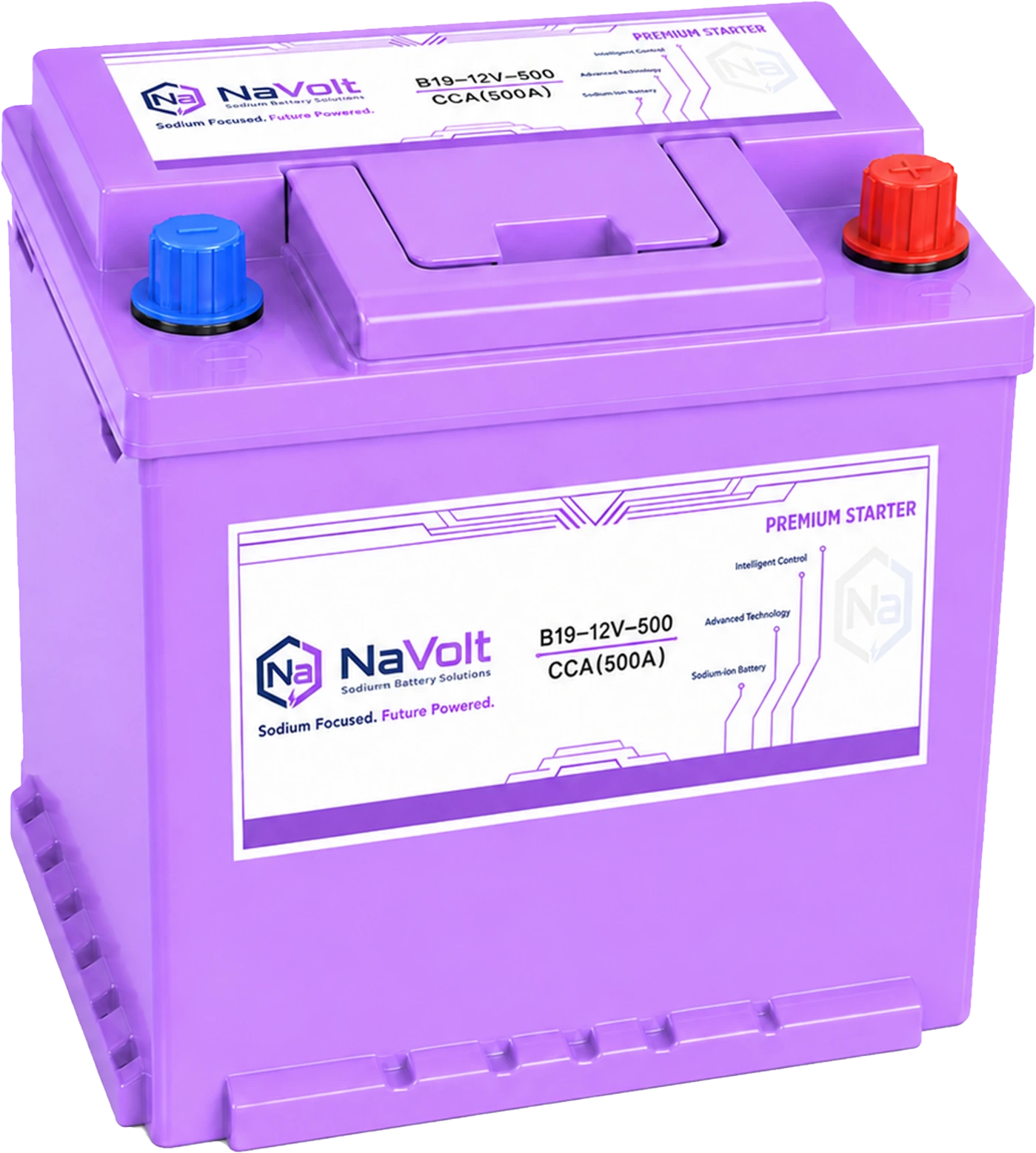 NaVolt, B19-12V-500, 12 V, sodium-ion starter battery, 20 Ah +/- 5%, 500 A CCA, for compact passenger vehicles, for Sodium-Ion Starter Batteries for Two-Wheel, Three-Wheel and Small Equipment