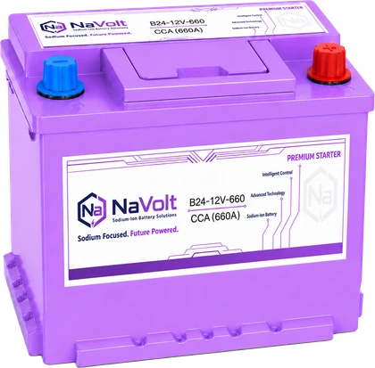 NaVolt, B24-12V-660, 12 V, sodium-ion starter battery, 30 Ah +/- 5%, 660 A CCA, for aftermarket distributors, B2B product card