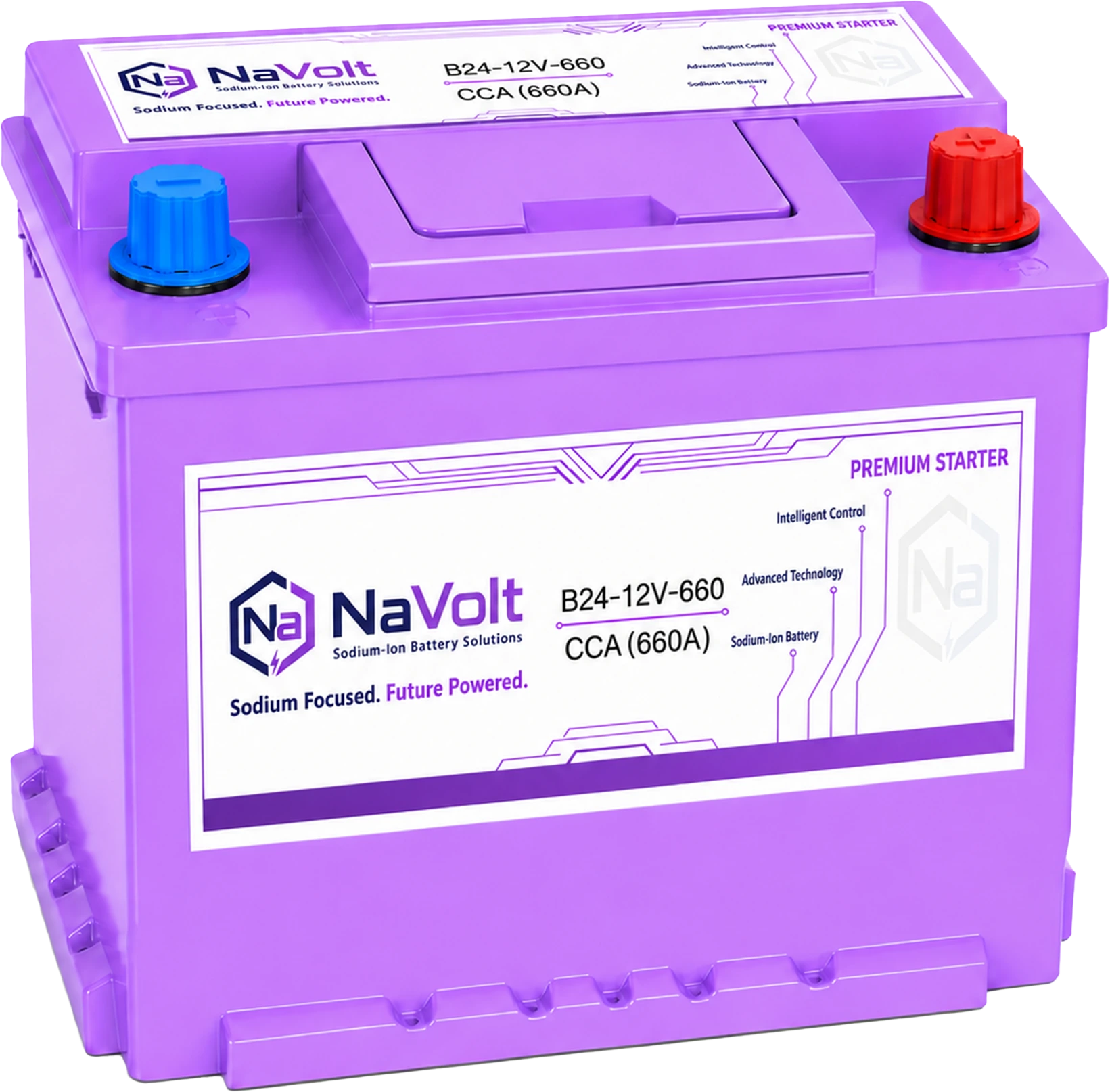 NaVolt, B24-12V-660, 12 V, sodium-ion starter battery, 30 Ah +/- 5%, 660 A CCA, for aftermarket distributors, for Sodium-Ion Starter Batteries for Two-Wheel, Three-Wheel and Small Equipment
