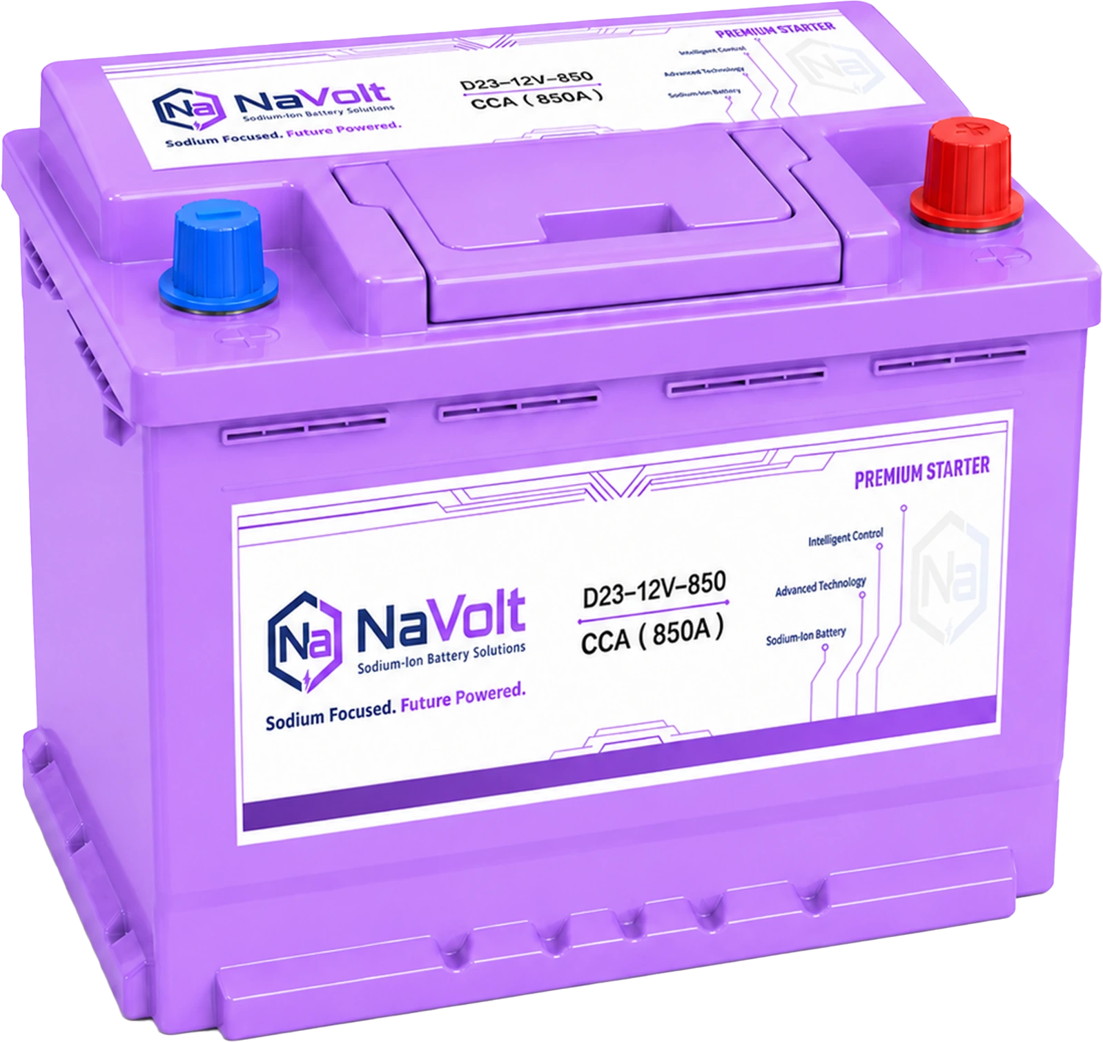 NaVolt, D23-12V-850, 12 V, sodium-ion starter battery, 40 Ah +/- 5%, 850 A CCA, for passenger vehicles, for Sodium-Ion Starter Batteries for Two-Wheel, Three-Wheel and Small Equipment