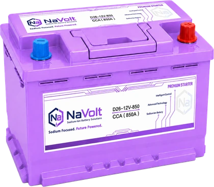 NaVolt, D26-12V-850, 12 V, sodium-ion starter battery, 40 Ah +/- 5%, 850 A CCA, for passenger vehicles, B2B product card