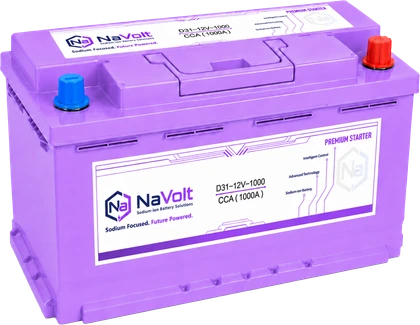 NaVolt, D31-12V-1000, 12 V, sodium-ion starter battery, 50 Ah +/- 5%, 1000 A CCA, for larger passenger vehicles, B2B product card