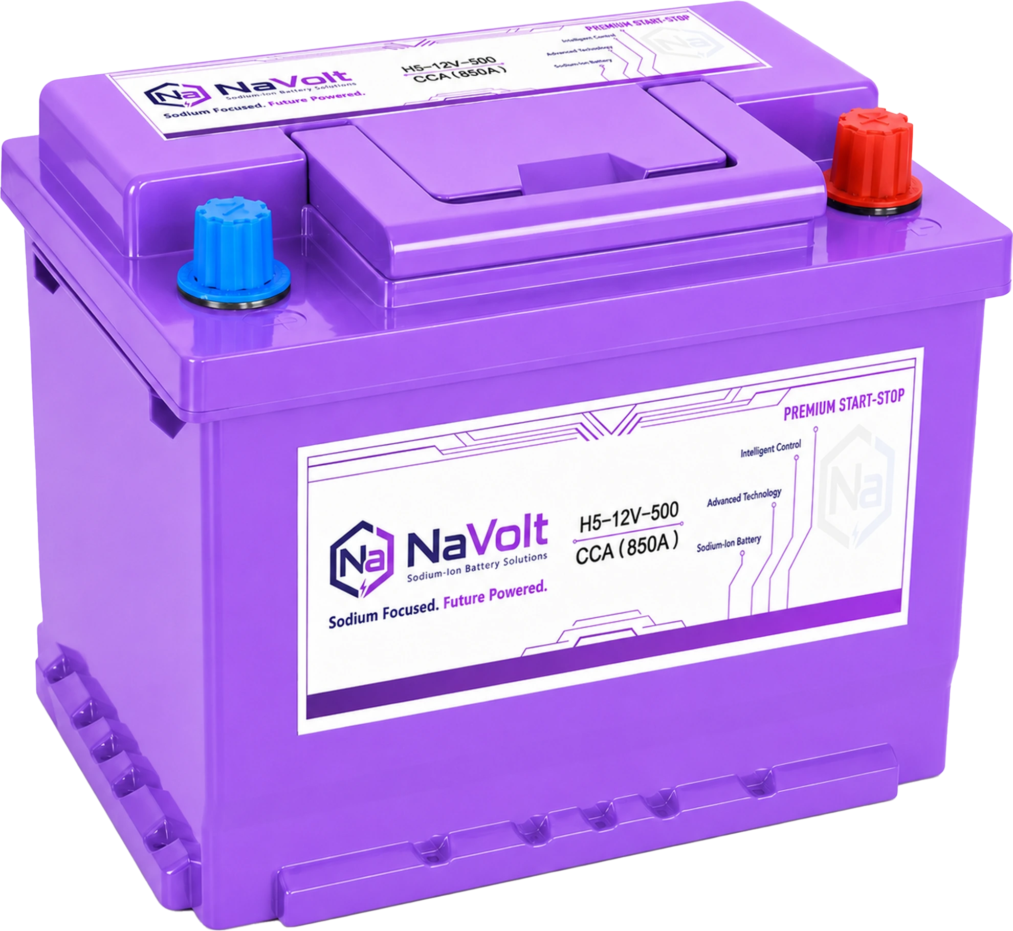 NaVolt, H5-12V-500, 12 V, sodium-ion start-stop battery, 40 Ah +/- 5%, 850 A CCA, for start-stop passenger cars, related to H9-12V-900