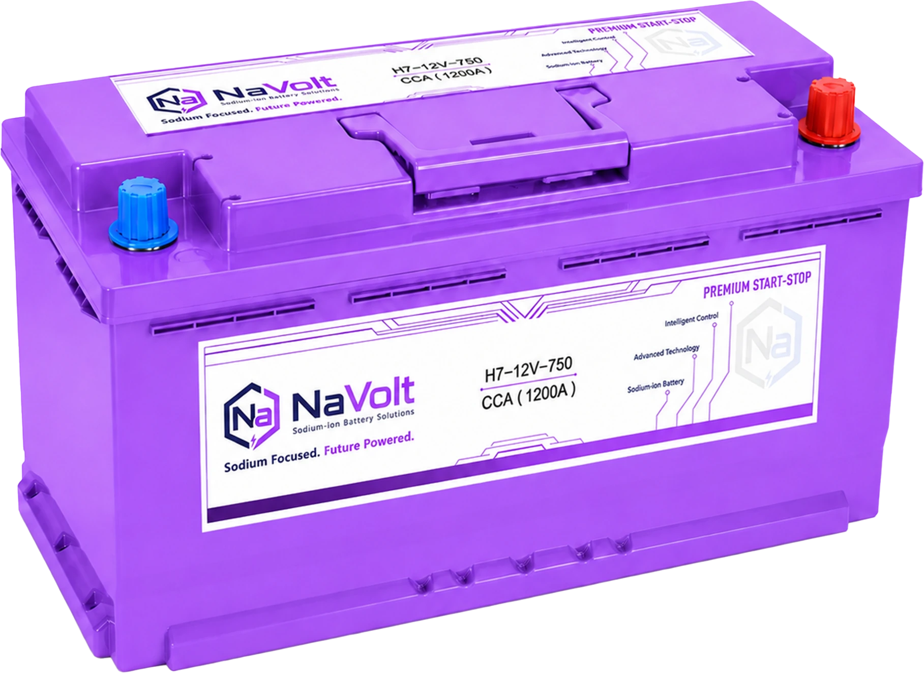 NaVolt, H7-12V-750, 12 V, sodium-ion start-stop battery, 60 Ah +/- 5%, 1200 A CCA, for premium passenger cars, related to H5-12V-500