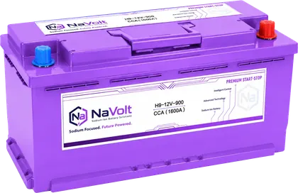 NaVolt, H9-12V-900, 12 V, sodium-ion start-stop battery, 80 Ah +/- 5%, 1600 A CCA, for large displacement vehicles, B2B product card