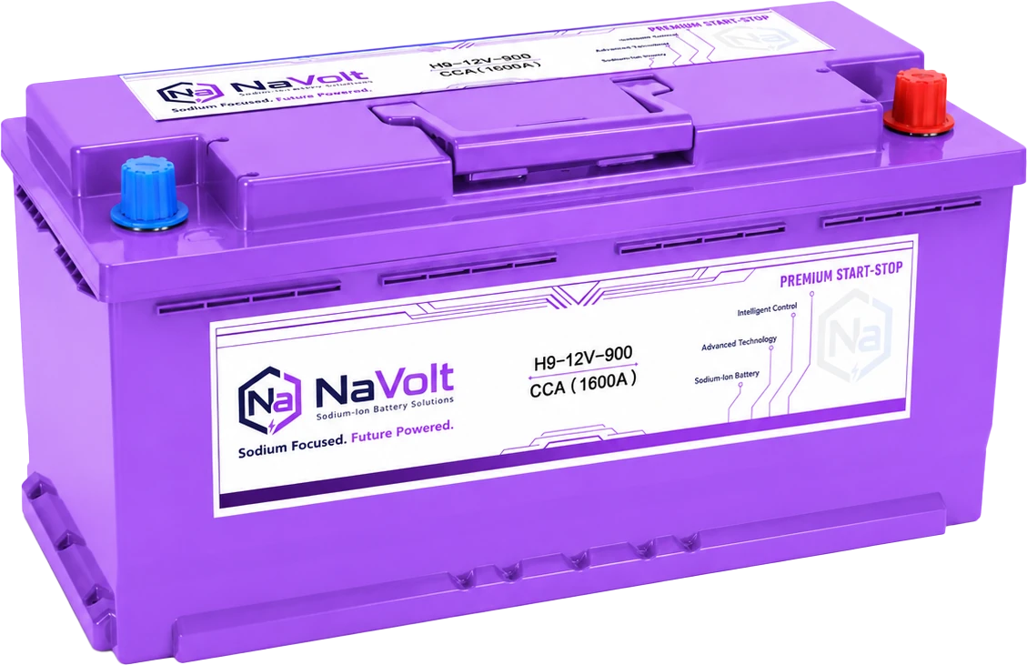NaVolt, H9-12V-900, 12 V, sodium-ion start-stop battery, 80 Ah +/- 5%, 1600 A CCA, for large displacement vehicles, for Sodium-Ion Starting and Parking Power for Heavy Trucks