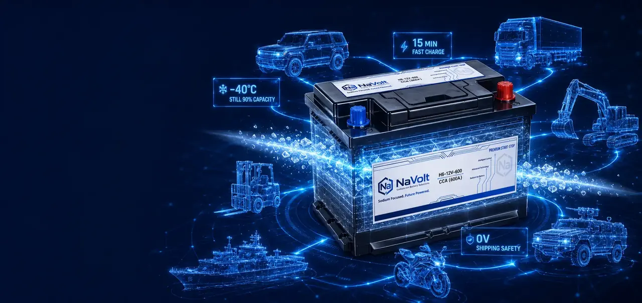 NaVolt sodium-ion starter battery applications for passenger vehicles, fleets, machinery, marine and industrial mobility